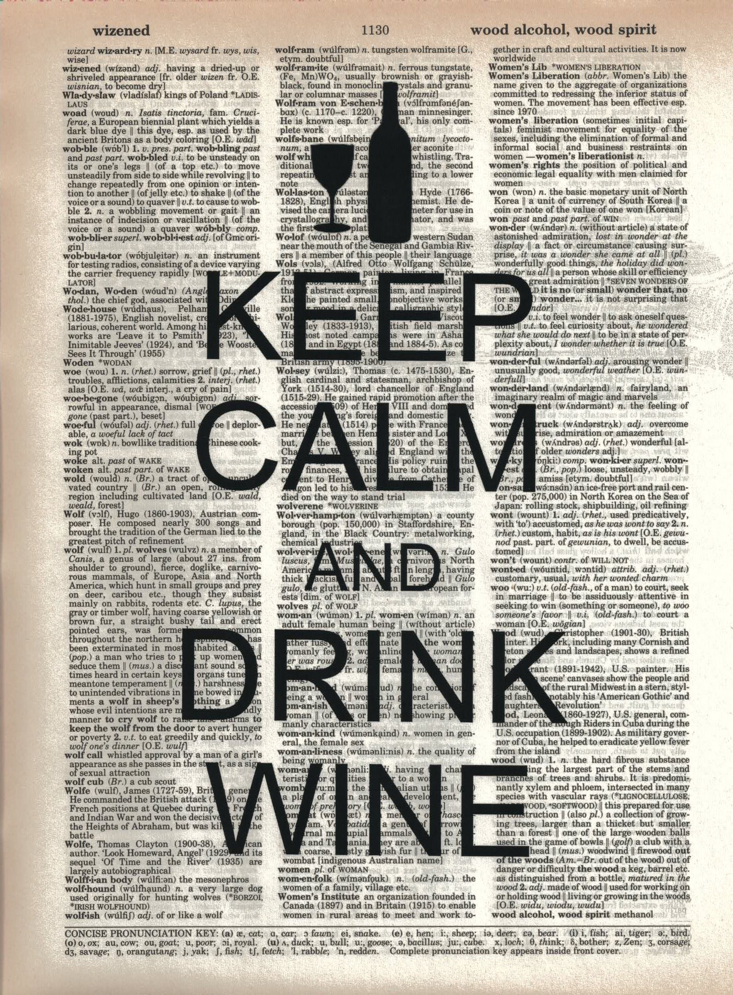 Vintage Dictionary Print - Keep Calm and Drink Wine