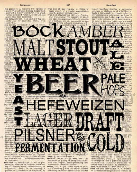 Vintage Dictionary Print - Beer Varieties (framed)