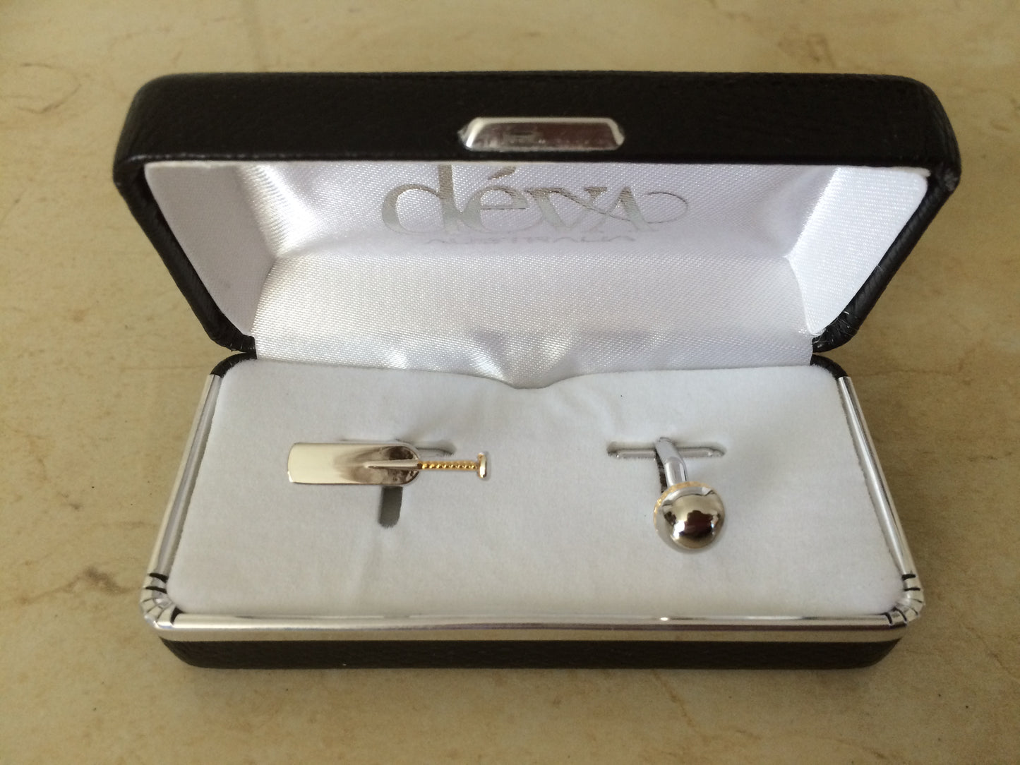 Cufflinks, Cricket Bat and Ball in box