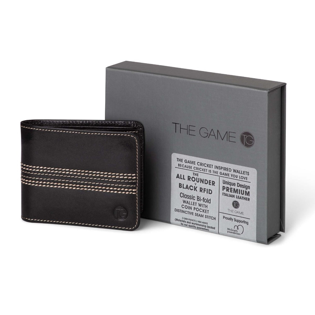 The Game All Rounder leather Cricket Wallet with coin pouch - Black