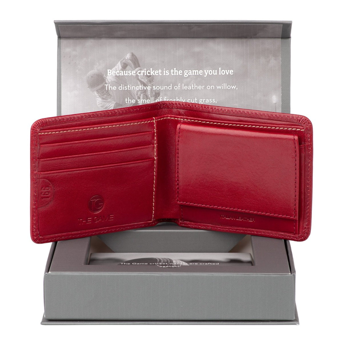 The Game All Rounder leather Cricket Wallet with coin pouch - Cherry