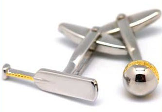 Cufflinks, Cricket Bat and Ball close-up