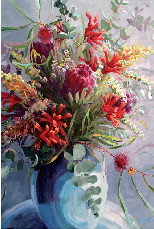 Greeting Card - Local Colour (Australian Kangaroo Paws, Grevillea, Hakea And Eucalyptus) FREE DELIVERY
